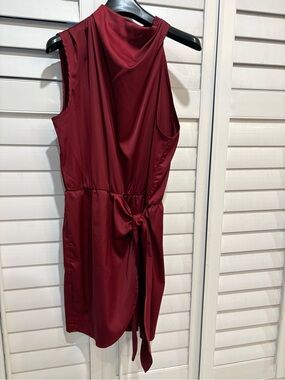 Sleeveless Tie-Waist Mini Dress in Deep Wine